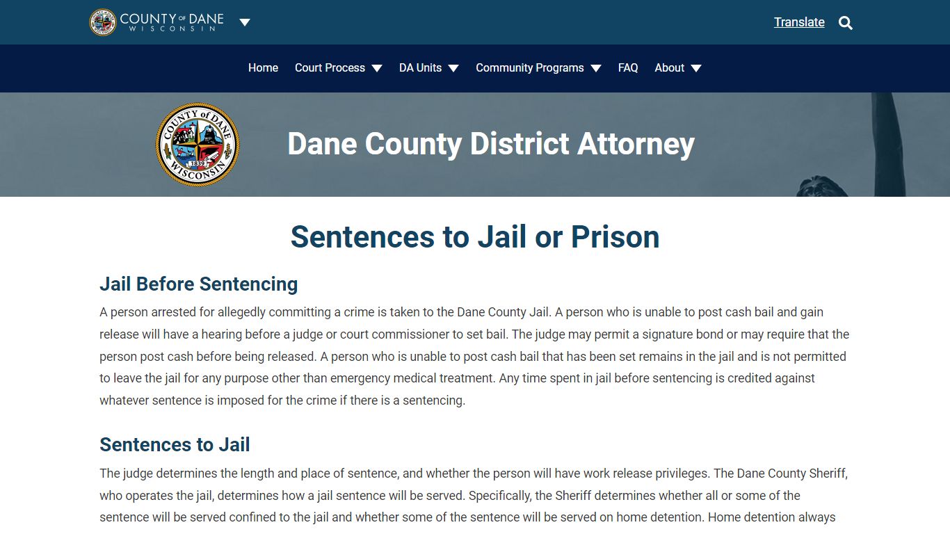 Sentences to Jail or Prison - Dane County, Wisconsin